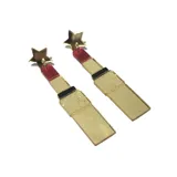 Par de aros colgantes con forma de labial dorado con glitter, tapa roja y estrella dorada en la parte superior.