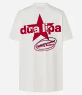 Remera blanca de algodón con estampado de Dua Lipa en el frente.