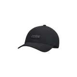 Gorra de béisbol negra con logo "CONS" bordado en el frente, visera precurvada, seis paneles y correa trasera ajustable.
