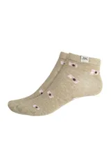 Soquetes de algodón color beige con estampado de pequeñas cámaras fotográficas y etiqueta lateral con logo.