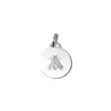Dije circular de plata 925 con grabado de una abeja en el centro.