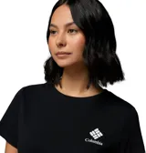 Remera de manga corta Columbia color negro, con cuello redondo y el logo de la marca estampado en blanco en el lado izquierdo del pecho.