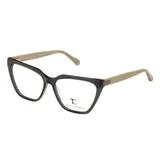 Armazón de anteojos recetados Teresa Calandra, con frente de acetato en color gris traslúcido y patillas en tono beige. Diseño de forma cat-eye con terminaciones redondeadas.