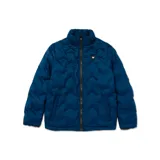 Campera puffer azul con cierre frontal y cuello alto.