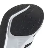 Championes de running Adidas Duramo RC 2, color negro con las icónicas tres tiras laterales en blanco y suela blanca con tecnología LIGHTMOTION. Presentan un diseño de malla transpirable y cierre con cordones, ideales para entrenamiento diario y uso urbano.