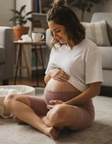 Calza biker color rosa viejo, con cintura alta y elástico ajustable.