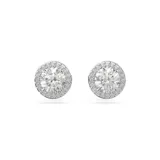Aros de botón Swarovski de la familia Constella, con piedras transparentes y engaste bañado en rodio.