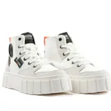 Botas Palladium Pallatower de caña media color blanco con suela gruesa.