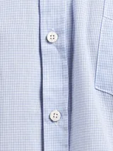 Camisa de vestir a rayas verticales azules y blancas, de corte regular fit y manga larga.