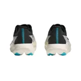 Championes de running Hoka Rocket X3, con diseño aerodinámico en tonos gris, negro y detalles en azul vibrante. Presenta una entresuela de espuma de alto rendimiento y suela con refuerzos de goma para mayor tracción.