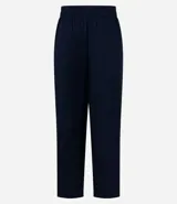 Pantalón celeste de corte recto, confeccionado en tejido de lino y viscosa. Presenta cintura elástica con lazo ajustable, bolsillos laterales y pliegues frontales.