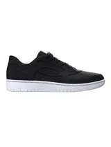 Championes Under Armour modelo W Tempo, de diseño inspirado en el baloncesto con parte superior de cuero suave en color negro y entresuela de espuma blanca.