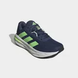 Championes de running Adidas Galaxy 7, color azul marino con las icónicas tres tiras en verde lima y suela blanca con tecnología Cloudfoam.