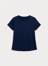 Blusa deportiva de manga corta con cuello redondo, confeccionada en tejido técnico transpirable con protección UV.