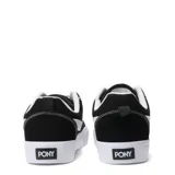 Championes urbanos Pony de corte bajo, color negro con detalles en blanco, confeccionados en gamuza con suela de goma blanca y cierre de cordones.