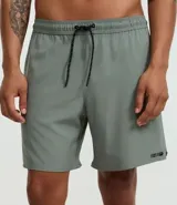 Bermuda deportiva masculina de corte holgado, color negro, con cintura elástica y cordón ajustable. Presenta un diseño minimalista con bolsillo trasero.