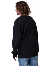 Buzo de cuello redondo de felpa francesa (French Terry), de color negro, corte clásico y diseño liso con puños, cuello y cintura de canalé.
