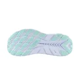 Championes de running Hoka modelo Clifton 8, color celeste con detalles en naranja y suela blanca. Diseño con capellada de malla técnica transpirable y entresuela de espuma amortiguada.