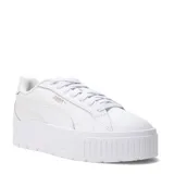Championes de plataforma Puma modelo Karmen II L, color blanco, con diseño urbano, cordones tono sobre tono y detalle de la marca en dorado metalizado en el lateral.