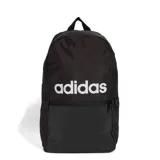Mochila Adidas negra con el logo de Adidas en blanco. Tiene un compartimento principal con cierre y un bolsillo frontal con cierre.
