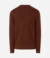 Suéter masculino de cuello redondo y manga larga, confeccionado en malla de viscosa y poliamida con textura de cuadros grid.