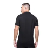 Polo de manga corta Puma, color negro, con cuello clásico, cierre frontal de botones y logo de la marca estampado en blanco en el pecho.
