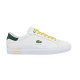 Championes Lacoste Powercourt Leather Accent blancos con detalles en verde y amarillo.