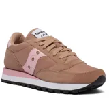 Championes Saucony Jazz Original de dama, color beige con detalles en rosa y blanco.