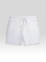 Short blanco de lino Premium, con cintura elástica, cordón de ajuste y bolsillos laterales.