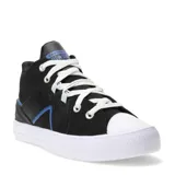 Championes Converse modelo Ctas Flux Ultra Mid, de corte medio, color negro con detalles en azul y suela blanca. Presentan puntera reforzada, cordones blancos y una estructura combinada de materiales sintéticos.
