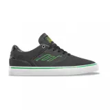 Championes de skate Emerica modelo The Low Vulc en colaboración con Creature, color negro con detalles en verde neón en el logo lateral, la suela y la lengüeta. Diseño de perfil bajo con suela vulcanizada blanca.