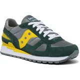 Championes Saucony Shadow Original, color verde oscuro, gris y amarillo. Capellada de gamuza y malla de nylon, entresuela de EVA que ofrece amortiguación y suela de goma resistente al desgaste.