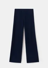 Pantalón wide leg de tiro medio, confeccionado en punto fino de viscosa, sin cierre.
