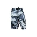 Short de baño gris con estampado de camuflaje en tonos grises, negros y blancos.