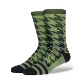 Medias Crocs con diseño de pata de gallo en verde y negro.