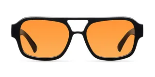 Lentes de sol de aviador oversize con montura negra y lentes color naranja. Protección UV400.