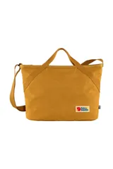 Bolso bandolera Fjallraven Vardag color ocre, con asas de mano y correa ajustable para el hombro.