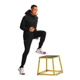 Canguro Under Armour de hombre, color negro, corte suelto, confeccionado en tela de polar con mezcla de algodón, con interior cepillado, gorro cruzado ajustable, bolsillo frontal tipo canguro, dobladillo y puños acanalados, mangas raglán y logotipo de parche tejido.