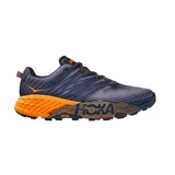 Championes Hoka Speedgoat 4 para hombre, color gris con detalles en azul y naranja.