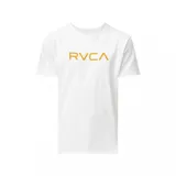 Remera blanca de algodón con logo RVCA estampado en color naranja en el pecho.