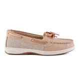 Mocasines color beige con detalle de lazo en la parte delantera.