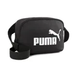 Riñonera Puma Phase negra con logo blanco estampado. Cuenta con correa ajustable con hebilla y cierre de cremallera.