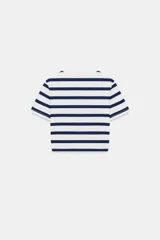 Camiseta cropped color amarillo, de corte slim fit, cuello redondo y manga corta.