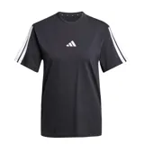 Remera deportiva Adidas de manga corta, color negro con las icónicas tres tiras blancas en los hombros y logo de la marca bordado en el centro del pecho.
