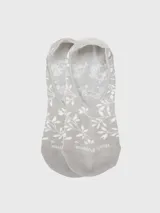 Calcetín invisible color gris con estampado de hojas blancas, diseñado para usar con zapatillas o mocasines.