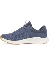 Championes de entrenamiento Under Armour Charged Aurora 2, diseñados específicamente para el pie femenino. Presentan una parte superior de malla transpirable en color azul, refuerzos de TPU para mayor estabilidad, entresuela Charged Cushioning para amortiguación y suela de goma con tracción multidireccional.
