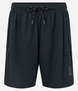 Bermuda deportiva masculina de corte recto, confeccionada en tejido de poliéster ligero y transpirable. Cuenta con cintura elástica con cordón de ajuste y dos bolsillos laterales con cierre de cremallera.