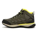 Championes de trekking Diadora Hiking Waterproof, color verde oliva con detalles en negro y amarillo. Caña media, suela de goma con buen agarre y membrana impermeable.