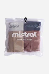 Pack de dos bóxers lisos de la marca Mistral, confeccionados en algodón con elastano. Presentan cintura elástica con el logo de la marca estampado y costuras reforzadas.