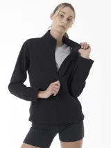 Campera polar Merrell de micropolar negro con cierre frontal completo y cuello alto, de manga larga y diseño funcional.